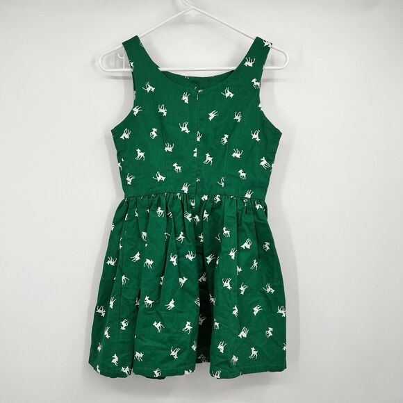 Cissy’s May Green Girls Dress M Holiday White Deers 100% Cotton Christmas - Picture 2 of 9